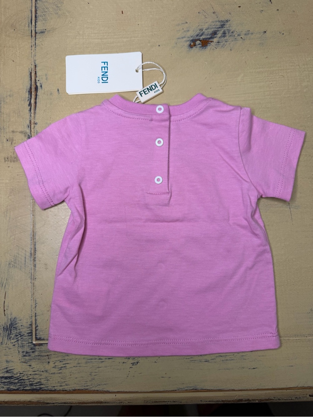 Fendi Pink Logo Short Sleeve Kids Tee - Picture 2 of 5